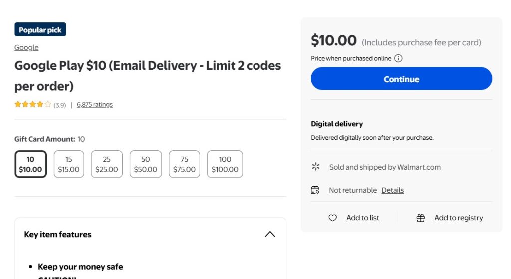 Карты Google Play в Wallmart